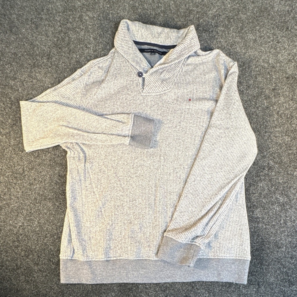 Tommy Hilfiger Men's Knit Collared Pullover Sweater Cotton XL Gray